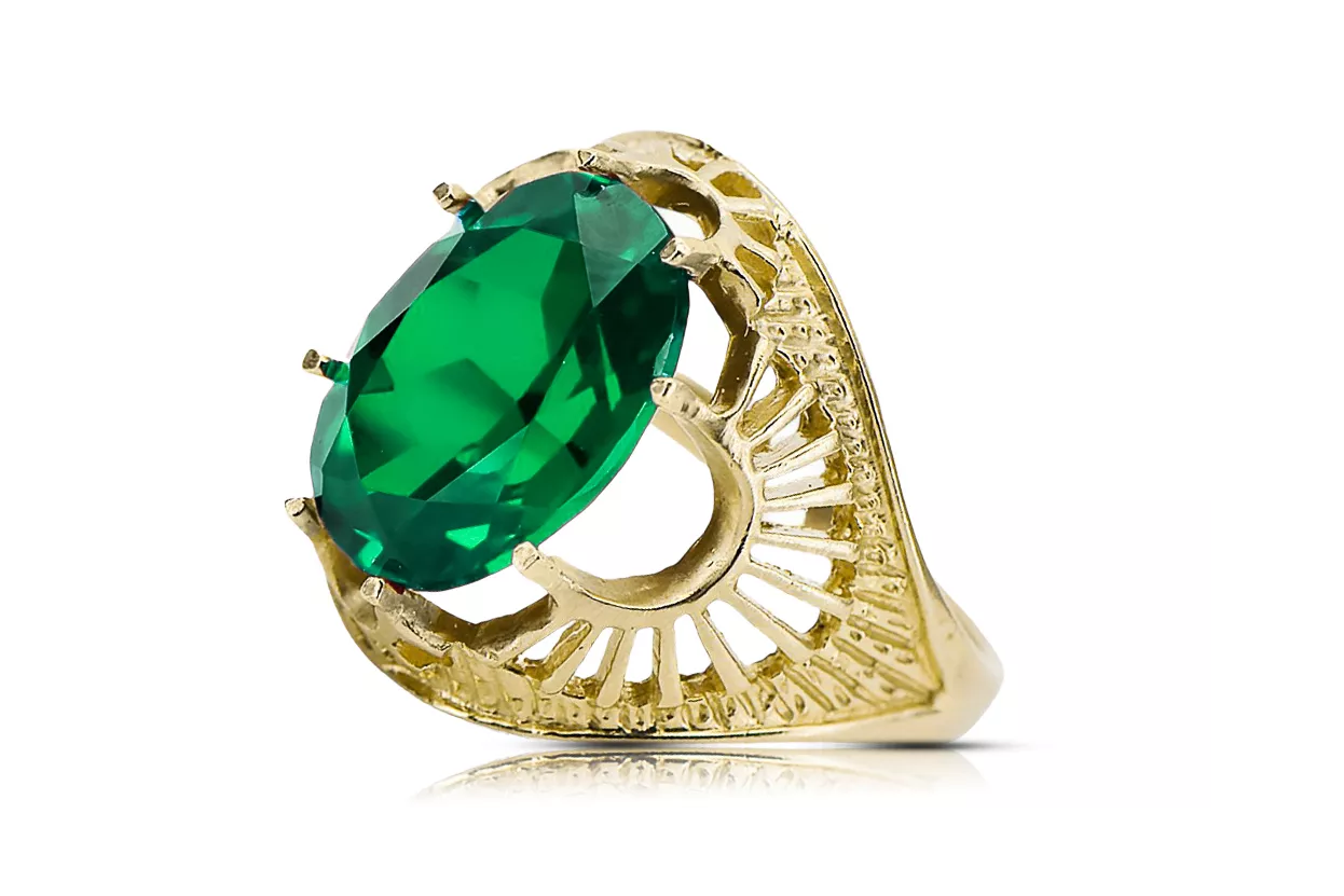 Винтидж Пръстен Смарагд 14K жълто злато vrc003y